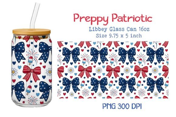 Download Preppy Patriotic 16oz Glass Can Wrap PNG - Glass Collection