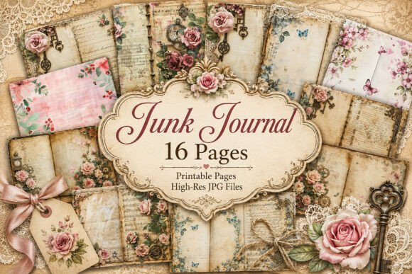 Download Shabby Chic Roses Junk Journal Pages - Premium Resources