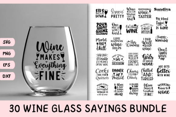 Download 30 Wine Glass Quotes SVG Bundle - Glass Collection