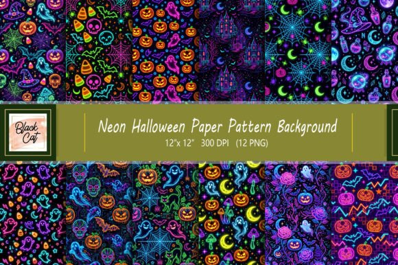 Download Neon Halloween Paper Pattern Background - Pattern background Collection