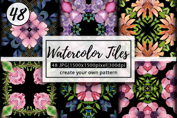 Download Watercolor Floral Tiles Digital Paper - Floral tiles Collection